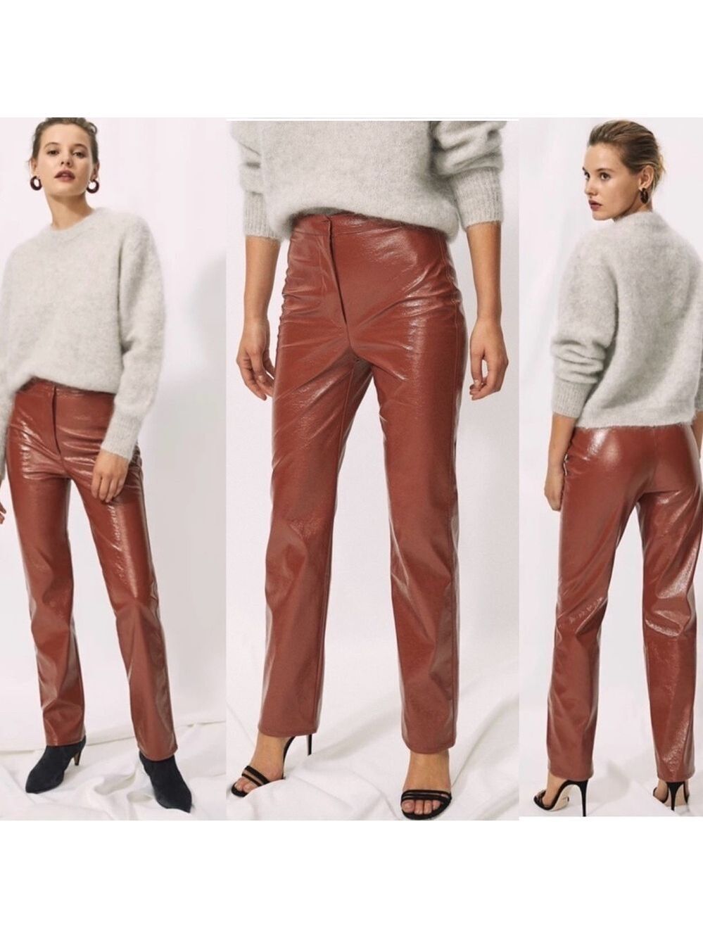 Aritzia Wilfred Rust brown tempest high rise vinyl pants high waisted Sz 4 NWOT